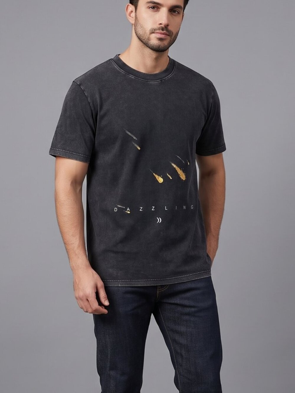 NWT | LAIXTON Men’s Black Distressed "Dazzling" Meteor Graphic T-Shirt | Medium